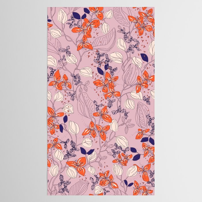 Floral elegance lilac and red orange Tablecloth Gallery Image 2
