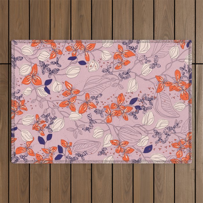 Floral elegance lilac and red orange Outdoor Rug Gallery Image 1