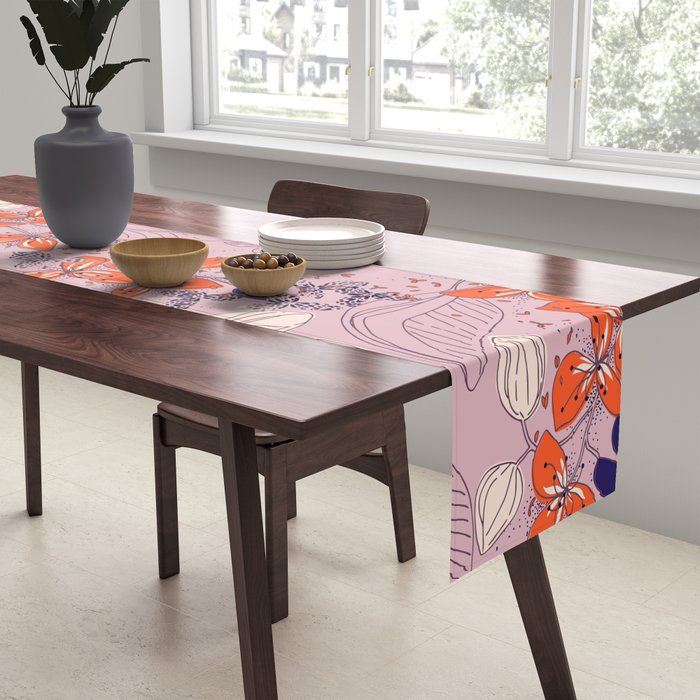 Floral elegance lilac and red orange Table Runner Gallery Image 2