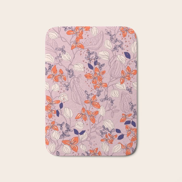 Floral elegance lilac and red orange Bath Mat Gallery Image 1