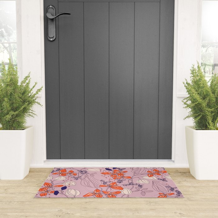 Floral elegance lilac and red orange Welcome Mat Gallery Image 3