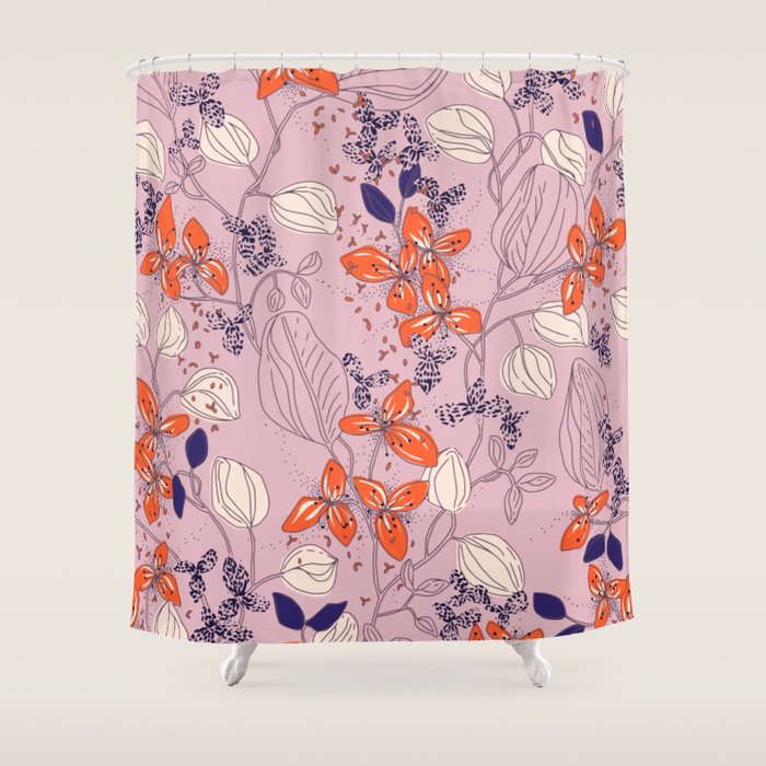 Floral elegance lilac and red orange Shower Curtain Gallery Image 1
