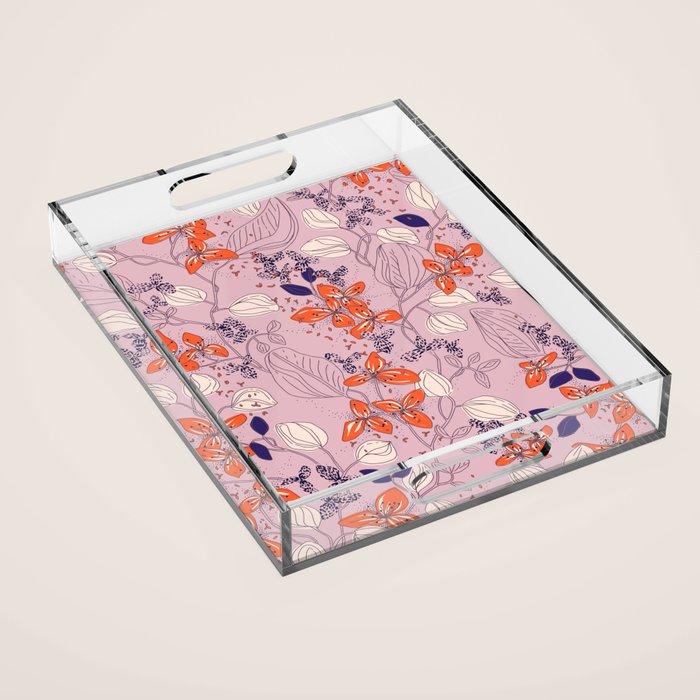 Floral elegance lilac and red orange Acrylic Tray Gallery Image 1