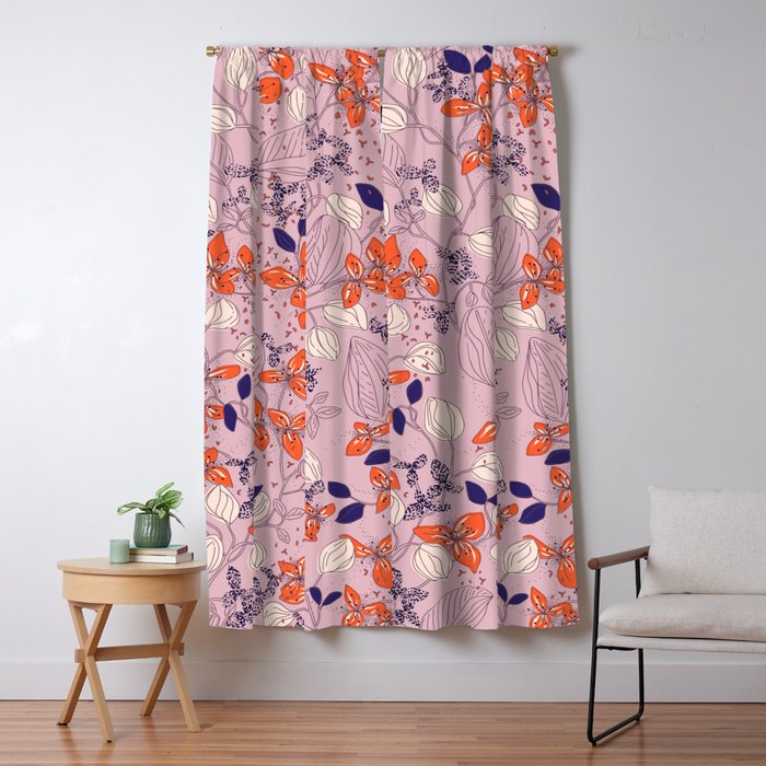 Floral elegance lilac and red orange Window Curtain Gallery Image 1