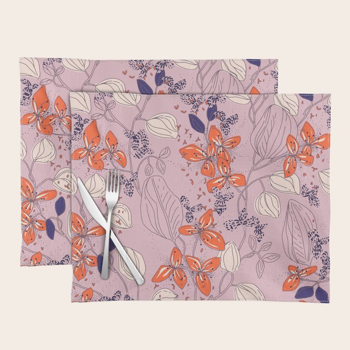 Floral elegance lilac and red orange Placemat Gallery Image 1