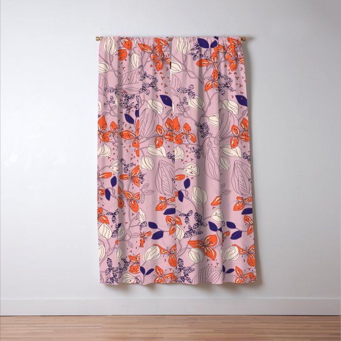 Floral elegance lilac and red orange Window Curtain Gallery Image 3