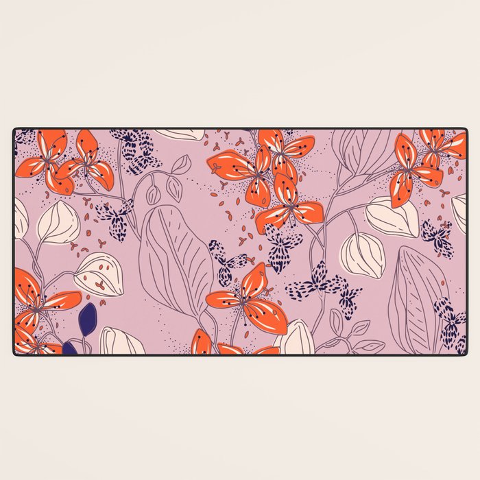 Floral elegance lilac and red orange Desk Mat Gallery Image 3