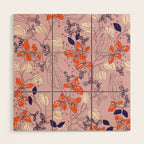 Floral elegance lilac and red orange Wood Wall Art Gallery Image 1