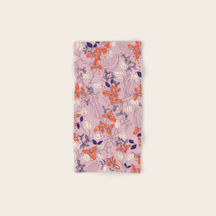 Floral elegance lilac and red orange Bath Towel Gallery Image 1