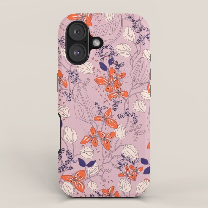 Floral elegance lilac and red orange iPhone Case Gallery Image 1