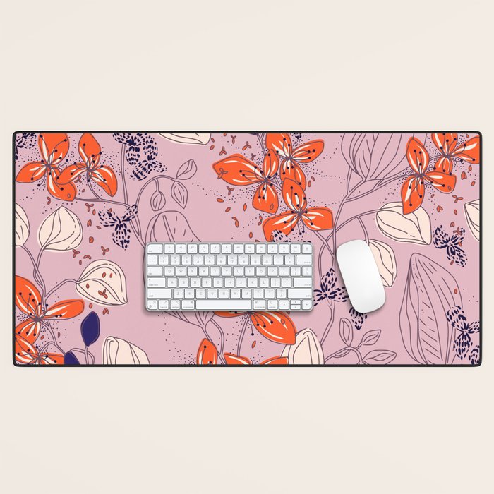 Floral elegance lilac and red orange Desk Mat Gallery Image 1
