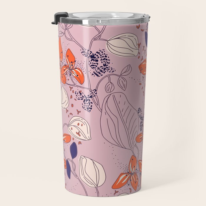 Floral elegance lilac and red orange Travel Mug Gallery Image 3