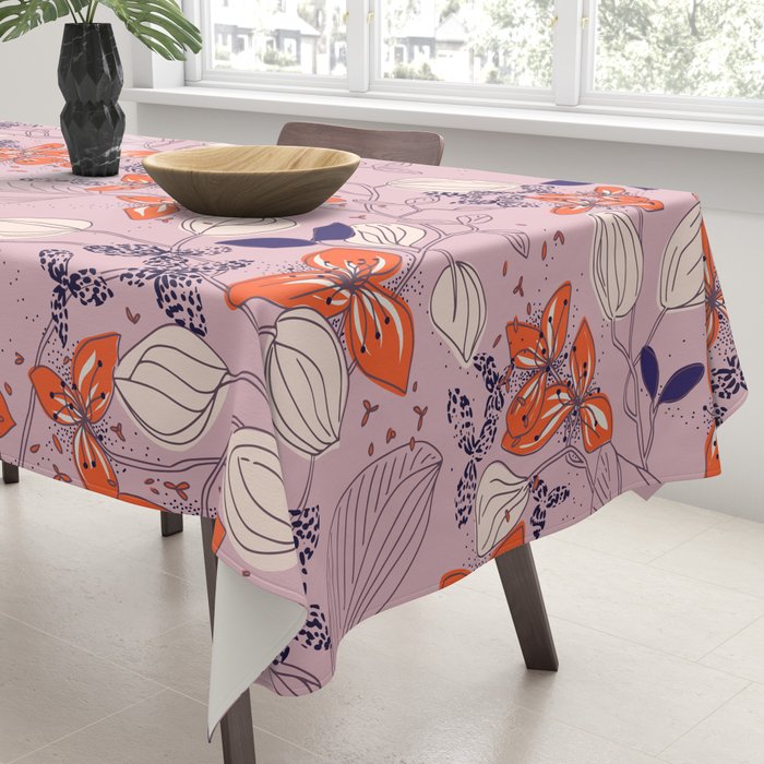 Floral elegance lilac and red orange Tablecloth Gallery Image 3