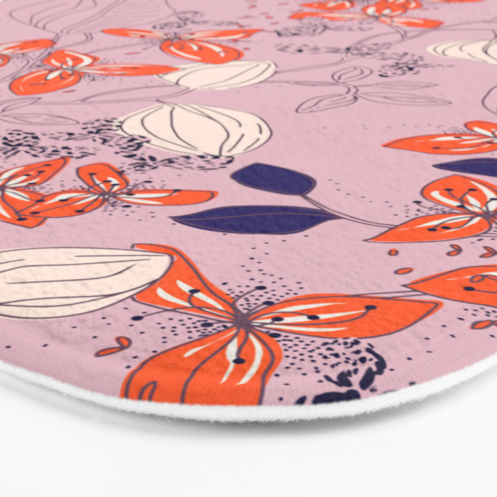 Floral elegance lilac and red orange Bath Mat Gallery Image 3
