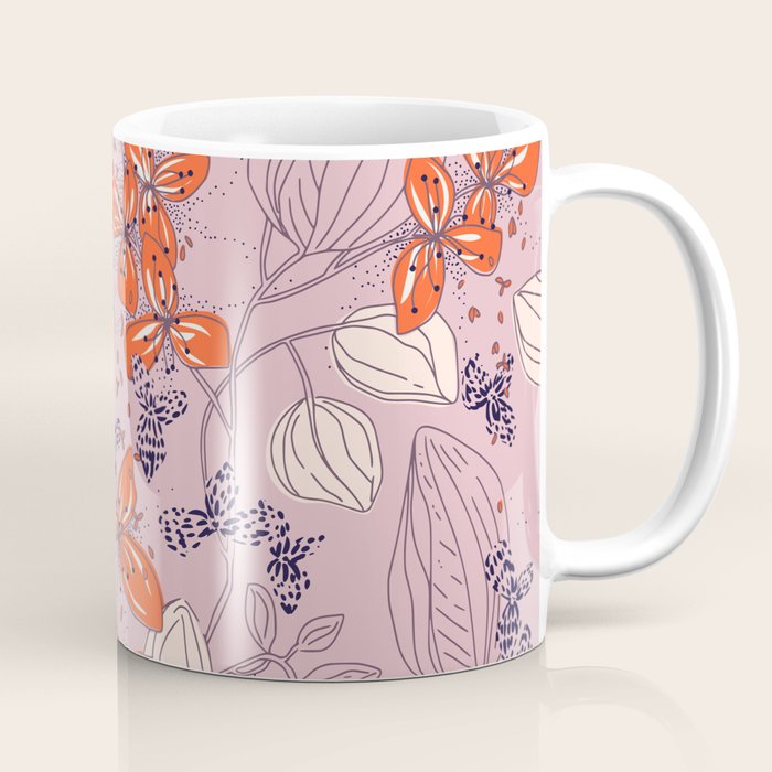Floral elegance lilac and red orange Coffee Mug Gallery Image 1
