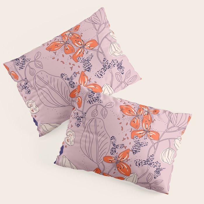 Floral elegance lilac and red orange Pillow Sham Gallery Image 1