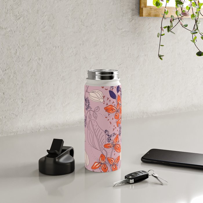 Floral elegance lilac and red orange Water Bottle Gallery Image 4