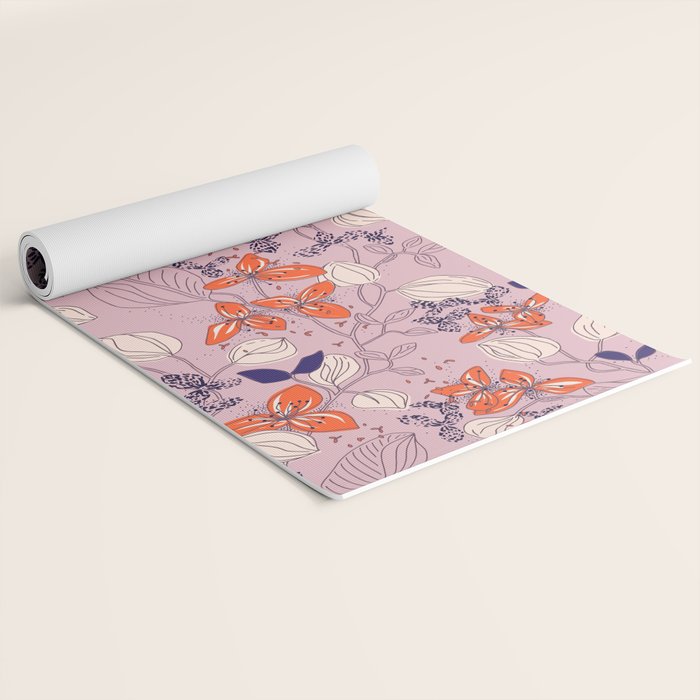 Floral elegance lilac and red orange Yoga Mat Gallery Image 2