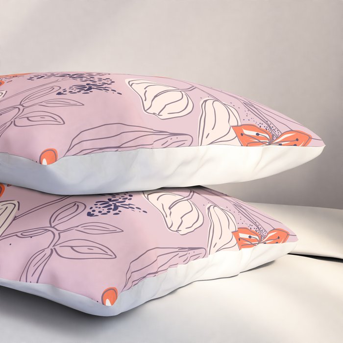 Floral elegance lilac and red orange Pillow Sham Gallery Image 3
