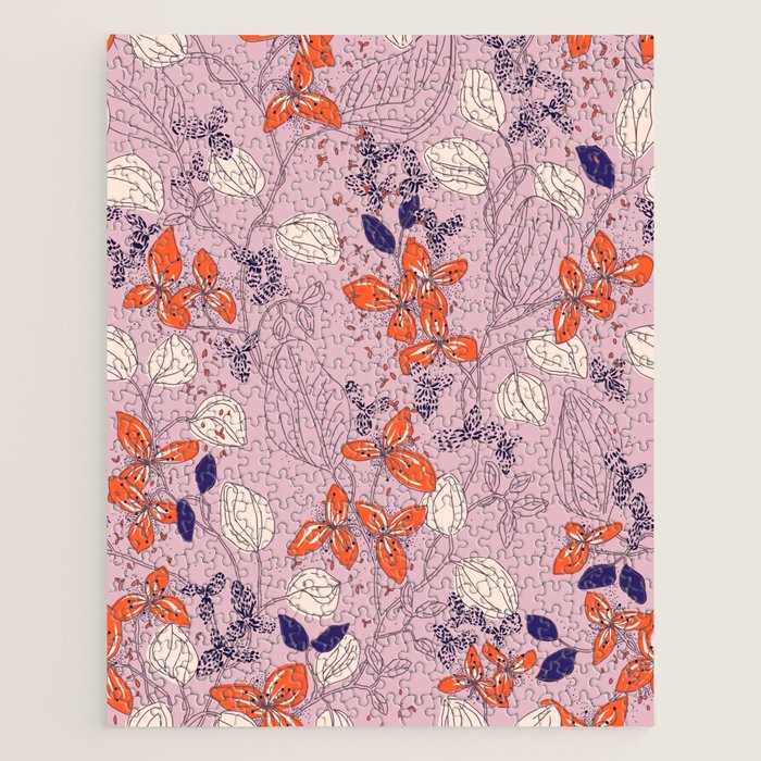 Floral elegance lilac and red orange Jigsaw Puzzle Gallery Image 1