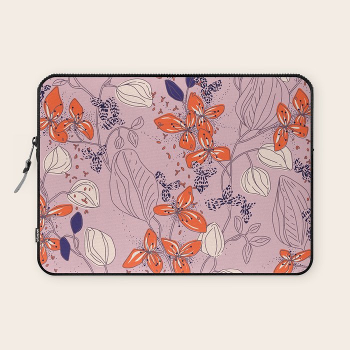Floral elegance lilac and red orange Laptop Sleeve Gallery Image 1