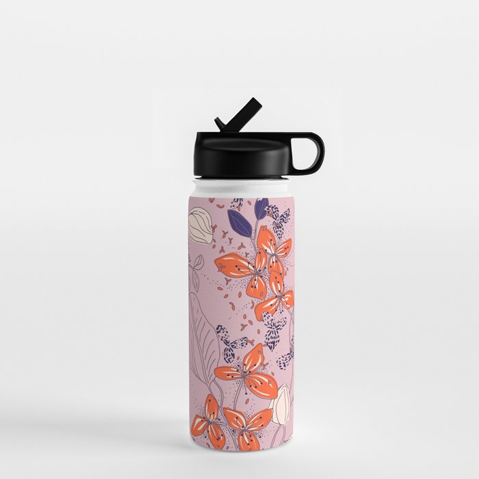 Floral elegance lilac and red orange Water Bottle Gallery Image 1