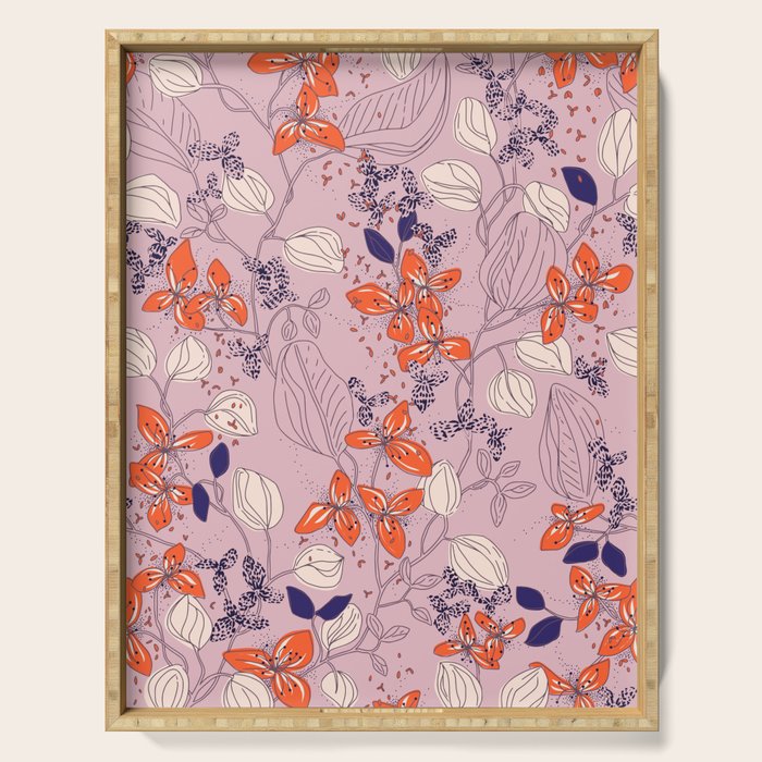 Floral elegance lilac and red orange Serving Tray Gallery Image 1