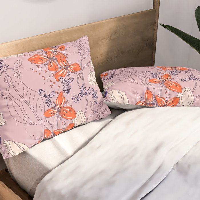 Floral elegance lilac and red orange Pillow Sham Gallery Image 2