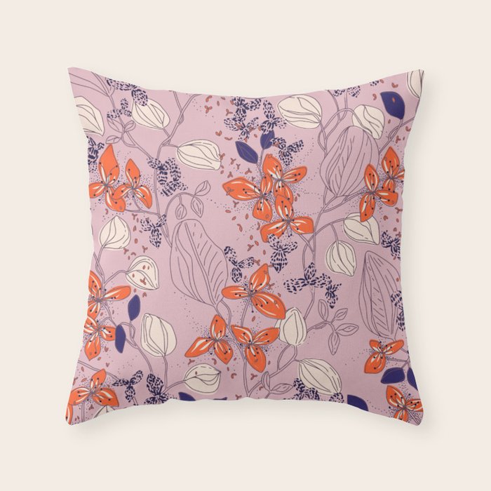 Floral elegance lilac and red orange Throw Pillow Gallery Image 6