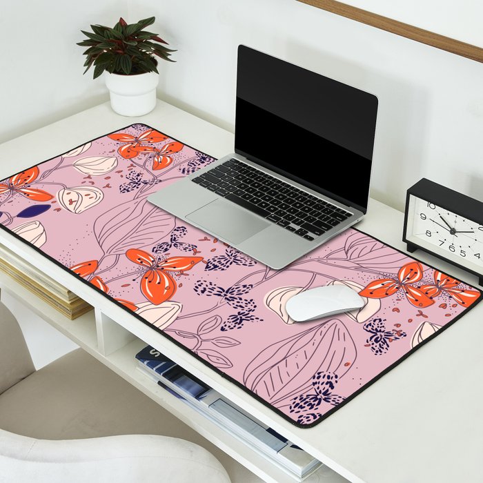 Floral elegance lilac and red orange Desk Mat Gallery Image 2