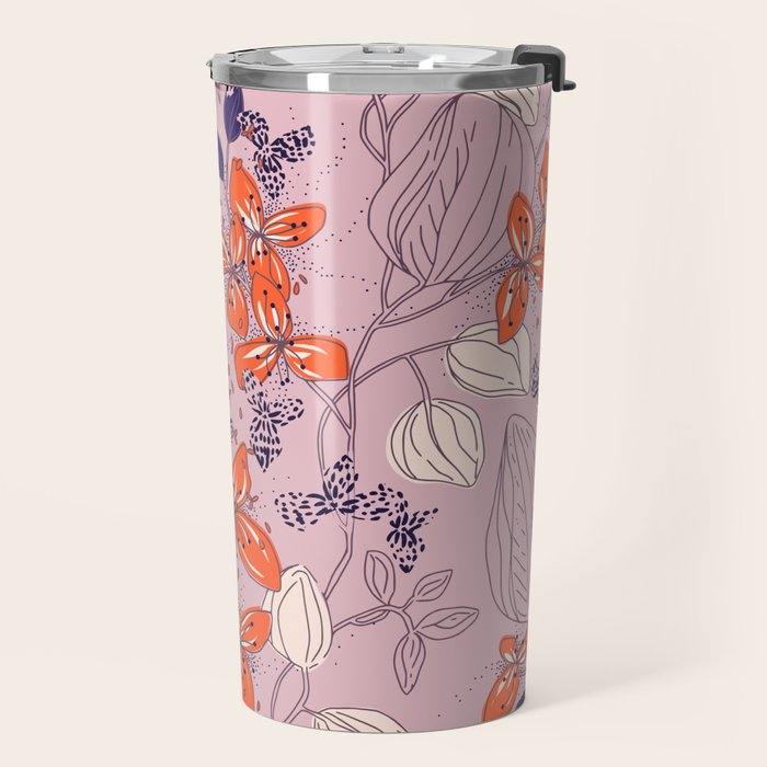 Floral elegance lilac and red orange Travel Mug Gallery Image 2