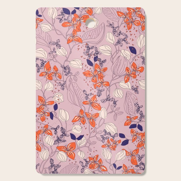 Floral elegance lilac and red orange Cutting Board Gallery Image 1