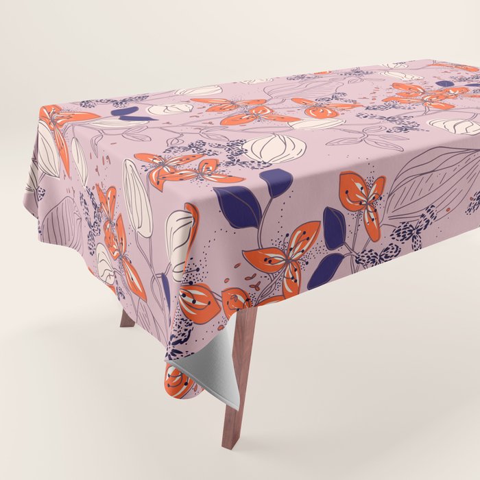 Floral elegance lilac and red orange Tablecloth Gallery Image 1