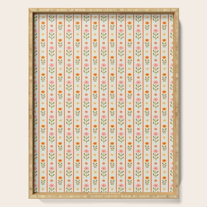 Vintage geometric flower art pattern Serving Tray Gallery Image 1