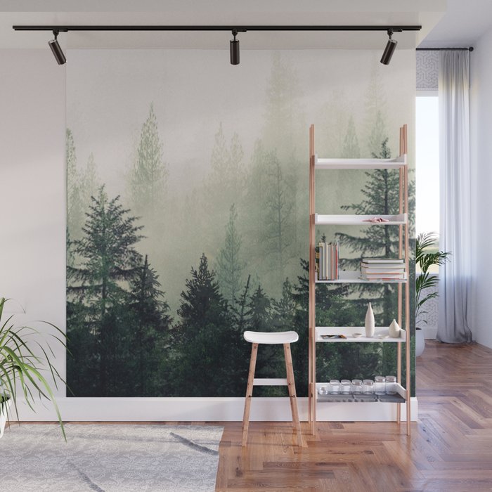 Foggy Pine Trees Wall Mural Gallery Image 1