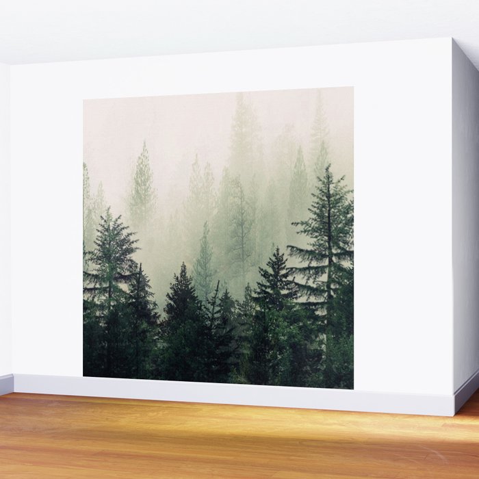 Foggy Pine Trees Wall Mural Gallery Image 2