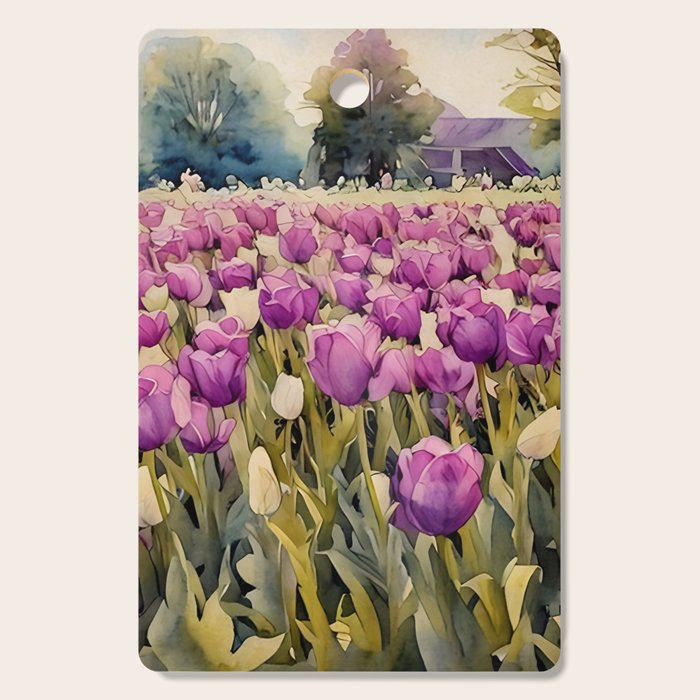 Purple tulips field  Cutting Board Gallery Image 1