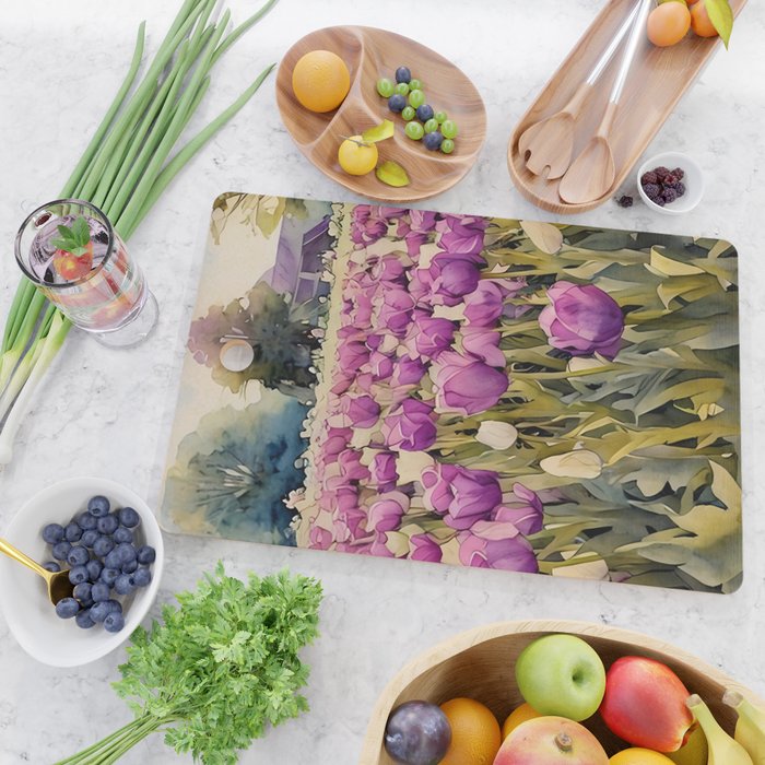 Purple tulips field  Cutting Board Gallery Image 2