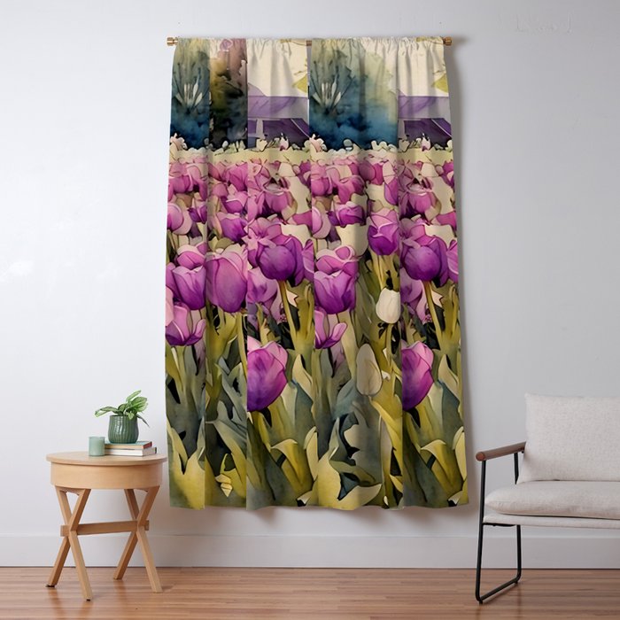 Purple tulips field  Window Curtain Gallery Image 1