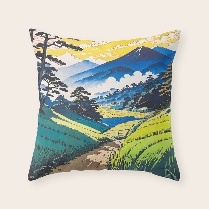 On the Return to Hokiriukiyo - A Contemporary Ukiyo-e Nature Landscape Throw Pillow Gallery Image 1
