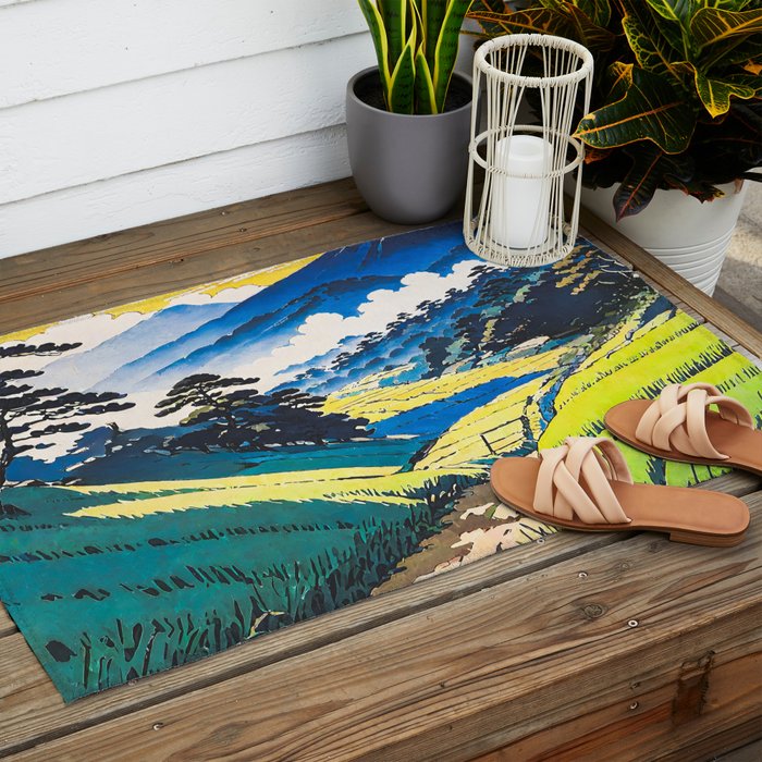 On the Return to Hokiriukiyo - A Contemporary Ukiyo-e Nature Landscape Outdoor Rug Gallery Image 2