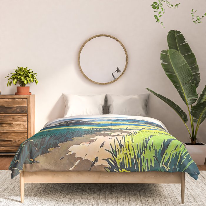 On the Return to Hokiriukiyo - A Contemporary Ukiyo-e Nature Landscape Comforter Gallery Image 3