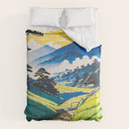 On the Return to Hokiriukiyo - A Contemporary Ukiyo-e Nature Landscape Comforter Gallery Image 6