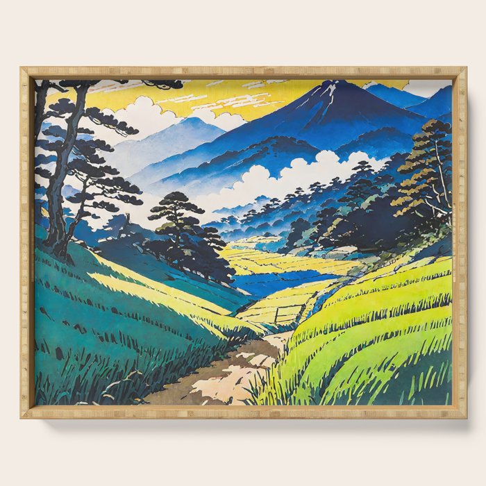 On the Return to Hokiriukiyo - A Contemporary Ukiyo-e Nature Landscape Serving Tray Gallery Image 1
