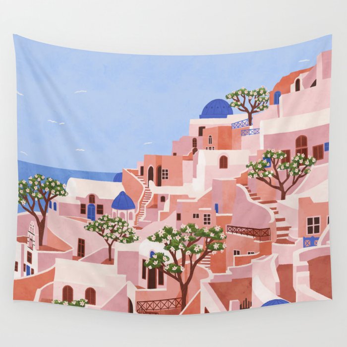 Sunset in Sontorini Wall Tapestry Gallery Image 1