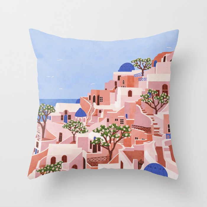 Sunset in Sontorini Throw Pillow Gallery Image 1