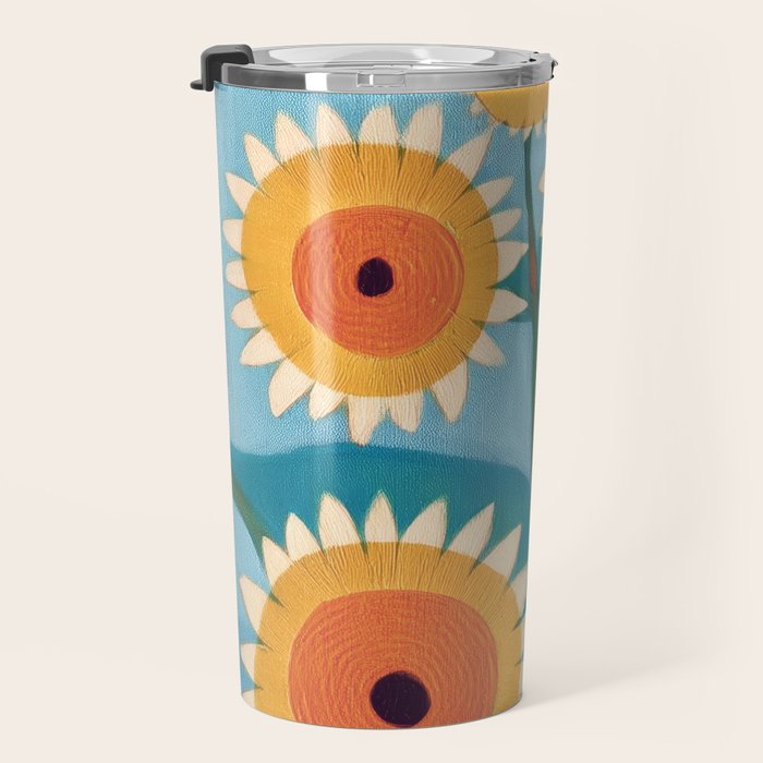 Sunflower Study in Sunny Yellow and Burnt Orange Travel Mug Gallery Image 3