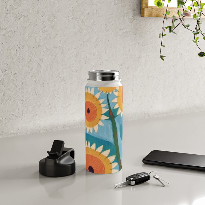Sunflower Study in Sunny Yellow and Burnt Orange Water Bottle Gallery Image 4