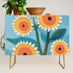 Sunflower Study in Sunny Yellow and Burnt Orange Credenza Gallery Image 1