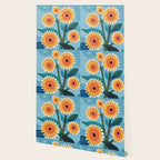 Sunflower Study in Sunny Yellow and Burnt Orange Wallpaper Gallery Image 2